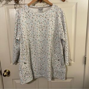 Multiples Geometric Print Top in Blue and Brown